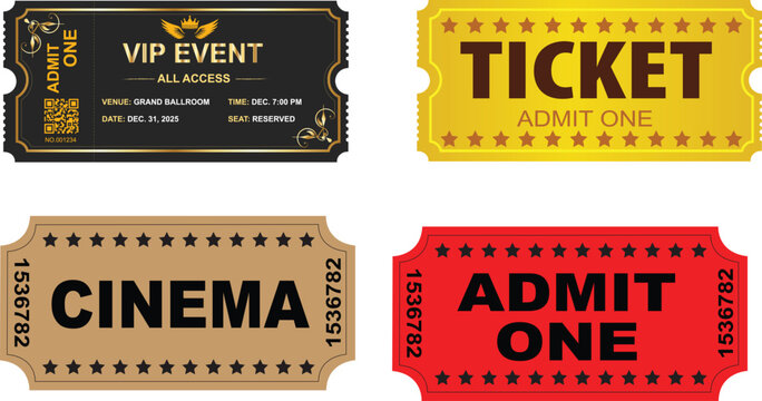 Modern ticket design with vibrant color accents and clean typography