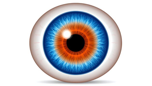 Digitally created illustration of a human eye with blue and orange iris