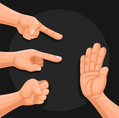 Hand Gestures of Blame and Defense &mdash; Pointing Fingers and Stop Sign Illustration Vector
