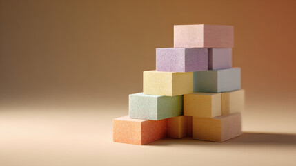 A colorful stack of square sticky notes arranged in a stepped pyramid shape.