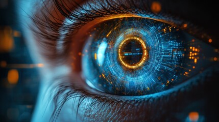 Close-up eye with digital interface