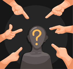 Hands Pointing at Anonymous Person with Question Mark &mdash; Concept of Blame, Accusation, and Judgment