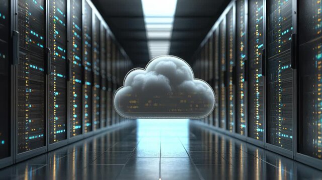 Cloud data storage action inside modern server room technology image futuristic view