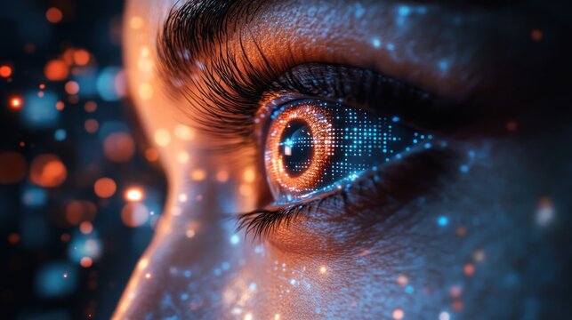 Close-up eye with digital data overlay - Powered by Adobe