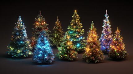 firefly png festive miniature christmas trees collection element set on transparent backgrou