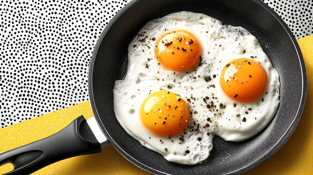 Sunny side up fried egg frying pan nonstick breakfast pepper yolk white kitchen halftone