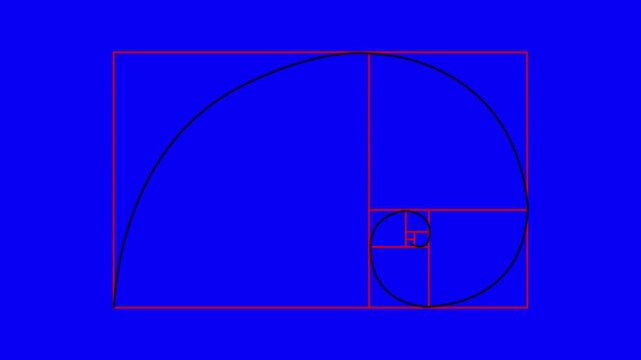 Golden ratio transparent video - The Fibonacci Sequence animated with lines shape. 4k video Alpha channel animation white background .