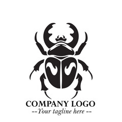 Beetle Logo Symbol in Black on the White Background with Simple Modern Insect Design