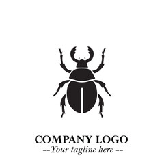 Beetle Logo Symbol in Black on the White Background with Simple Modern Insect Design