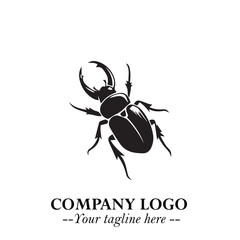 Beetle Logo Symbol in Black on the White Background with Simple Modern Insect Design