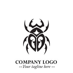 Beetle Logo Symbol in Black on the White Background with Simple Modern Insect Design