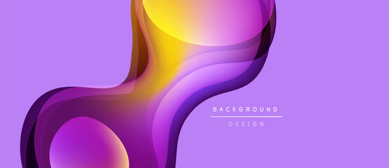 Abstract fluid shapes, vibrant purple yellow gradient. Modern design element, smooth curves, dynamic composition. Background texture suggests depth.