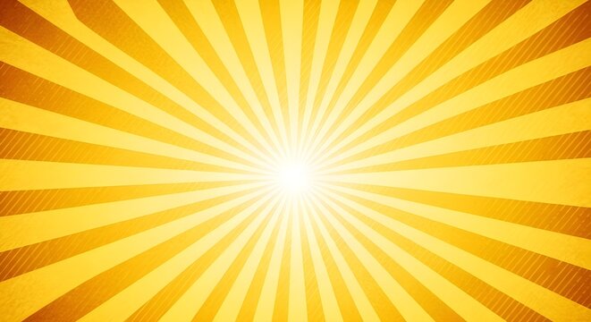 Bright yellow sunburst background with a retro vintage paper texture and radial rays of light - Powered by Adobe