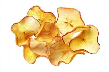 Naklejka premium Golden Dried Apple Chips on White Background