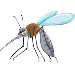 Illustration of a Mosquito Insect with Gray Body and Blue Wings Isolated on White Background