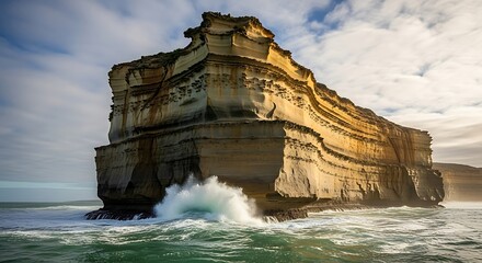 Dramatic Coastal Erosion Waves Crashing Against Ancient Limestone Cliffs at Sunrise Great Ocean Road Australia