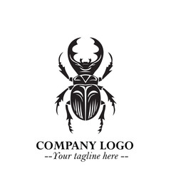 Beetle Logo Symbol in Black on the White Background with Simple Modern Insect Design
