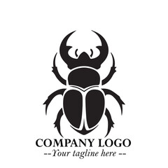 Beetle Logo Symbol in Black on the White Background with Simple Modern Insect Design