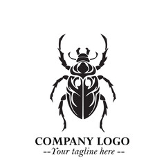 Beetle Logo Symbol in Black on the White Background with Simple Modern Insect Design