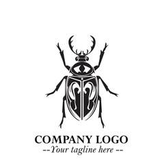 Beetle Logo Symbol in Black on the White Background with Simple Modern Insect Design