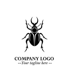 Beetle Logo Symbol in Black on the White Background with Simple Modern Insect Design