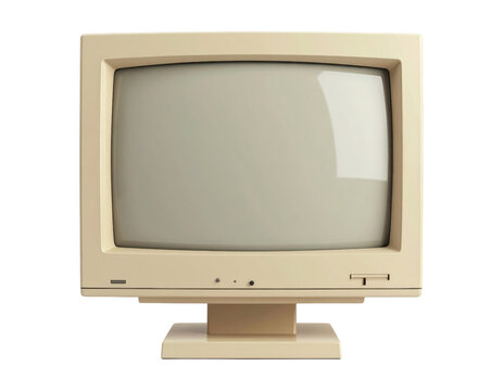 A 90s retro beige computer monitor, CRT screen, 3D render, retro tech, isolated on transparent background, PNG