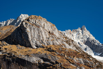 mountain peaks in the snow
