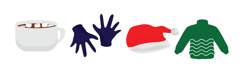 Warm Christmas Flat Illustration Set with Cozy Holiday Elements and Decorations