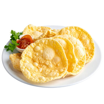 Keropok lekor fish crackers from malaysia, chewy and savory fish sausage slices made from fish paste, isolated on a white background