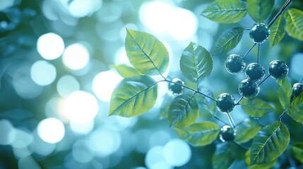 Close-up of leaves and glowing orbs