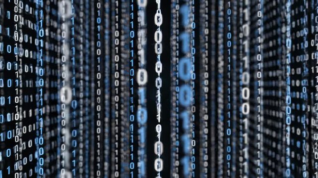 Digital Binary Code Falling Down the Screen in a Futuristic Style