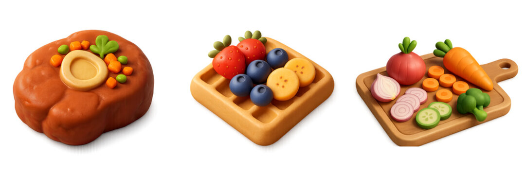 clay 3d cooked dishes and assorted food platter set