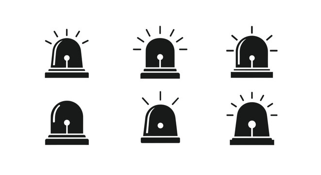 six different styles of emergency lights shown in black and white - Powered by Adobe