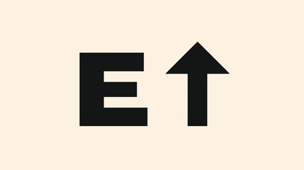 Bold black letter E and upward arrow icon on a light beige background, symbolizing progress, elevation, or going up
