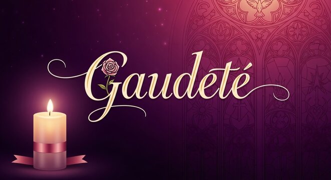 Gaudete Sunday Celebration Image – Rejoice! Advent Candlelight & Pink Rose for Church Worship