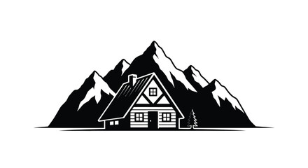 a cozy cabin nestled among towering snow capped mountains