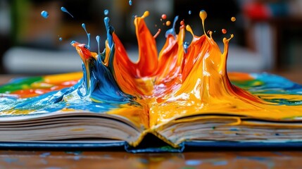 Colorful paint splashes on open book