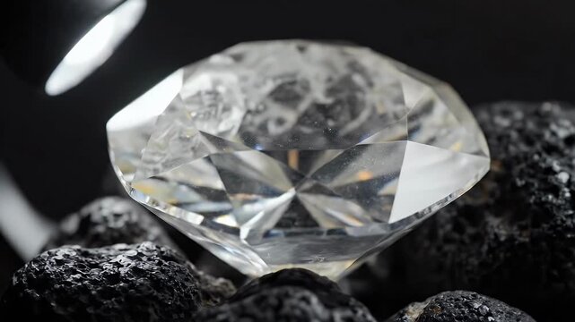 Close-up of a natural uncut diamond with brilliant reflections
