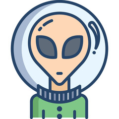 Illustration Of An Alien Head With Large Dark Eyes And A Translucent Helmet Wearing A Green Top And Grey Collar Against A Transparent Background