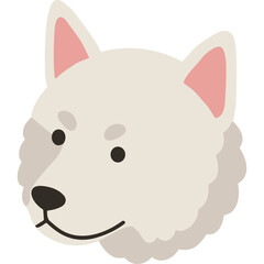 Illustration Of A White Dog Face With Pink Ears And Fluffy Fur On A Transparent Background