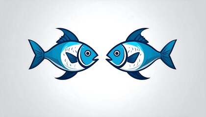 Two stylized blue fish facing each other on white background.