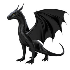 Naklejka premium Majestic Black Dragon with Wings Displayed isolated on white or transparent background, png. Easy to place on any other background