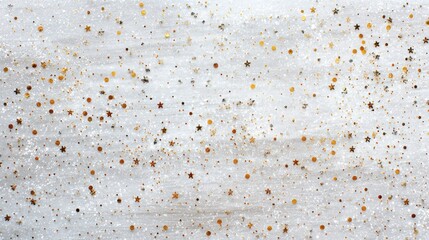 A textured background featuring scattered gold and colored dots, resembling stars, against a light gray surface.