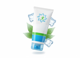 Cooling gel, tube, mint, ice, pain relief boosts fresh comfort for tired muscle
