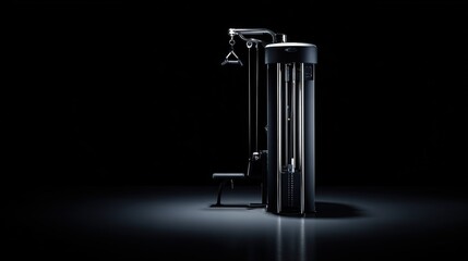 bodybuilding. Modern gym weight machine with chrome and black design, angled view under professional lighting. lifestyle magazines.