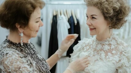 selective focus consultant ensuring client looks stylish and sophisticated for evening