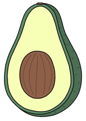 Cute Avocado Half Cutaway Cartoon - Line Color