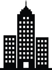 Obraz premium Modern skyscraper silhouette, minimalist black and white city building, urban architecture icon, office tower vector, high-rise skyline illustration