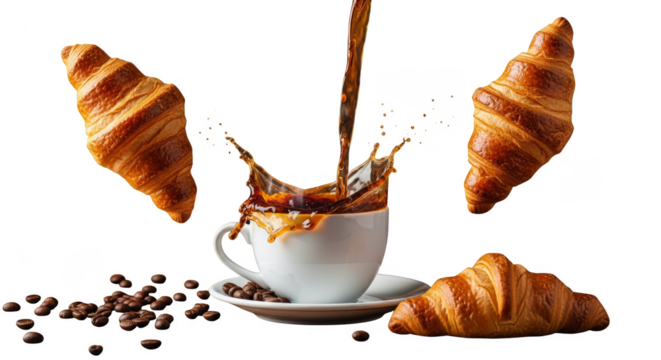 Coffee splash amid golden pastries
