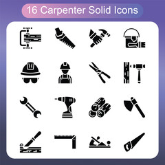 Woodworking Tools And Carpenter Equipment Solid Icons Set